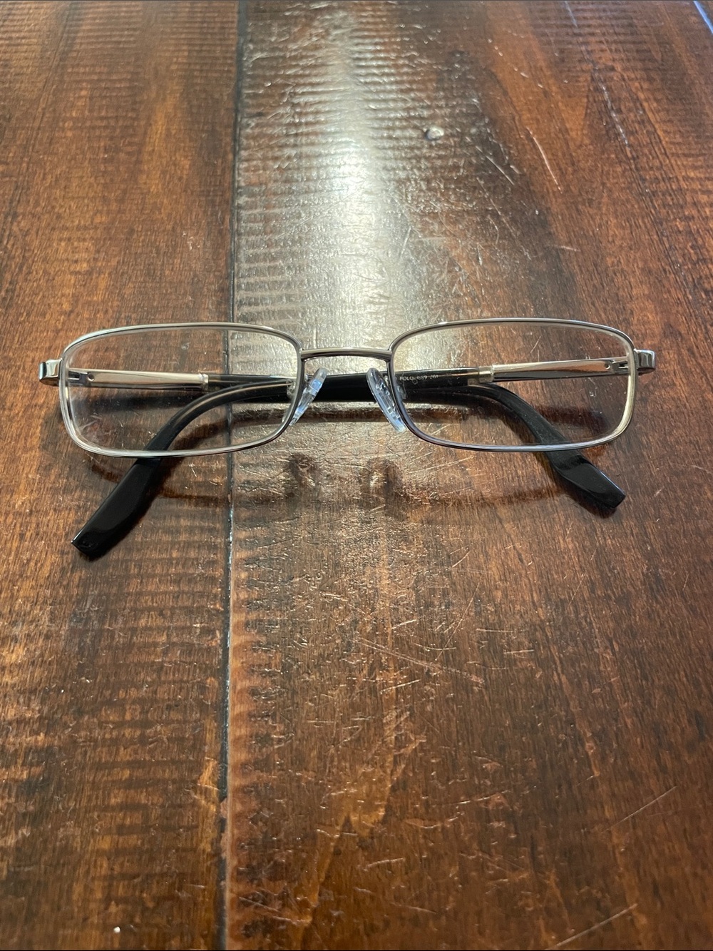 Polo by Ralph Lauren Men's Silver Rectangular Glasses with Black Temples
